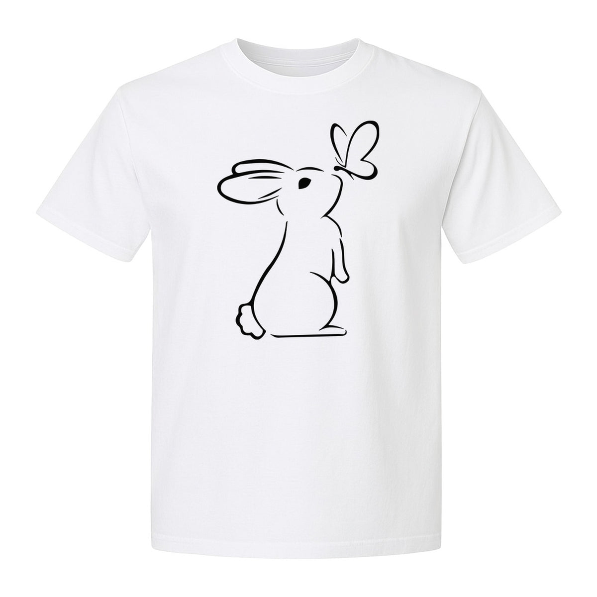 Bunny T-Shirt, Minimalist Rabbit and Butterfly Line Art for Animal Lovers