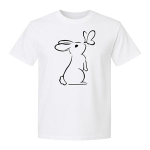 Bunny T-Shirt, Minimalist Rabbit and Butterfly Line Art for Animal Lovers