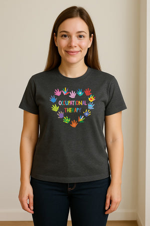 Occupational Therapy T-Shirt, Colorful Handprint Circle Design for OT Professionals