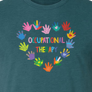 Occupational Therapy T-Shirt, Colorful Handprint Circle Design for OT Professionals
