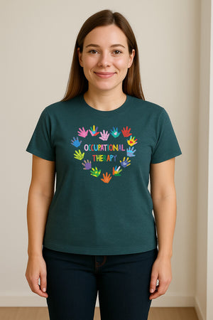 Occupational Therapy T-Shirt, Colorful Handprint Circle Design for OT Professionals