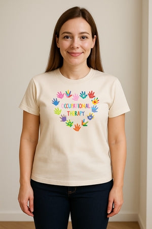 Occupational Therapy T-Shirt, Colorful Handprint Circle Design for OT Professionals