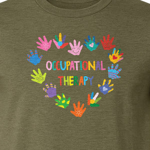 Occupational Therapy T-Shirt, Colorful Handprint Circle Design for OT Professionals