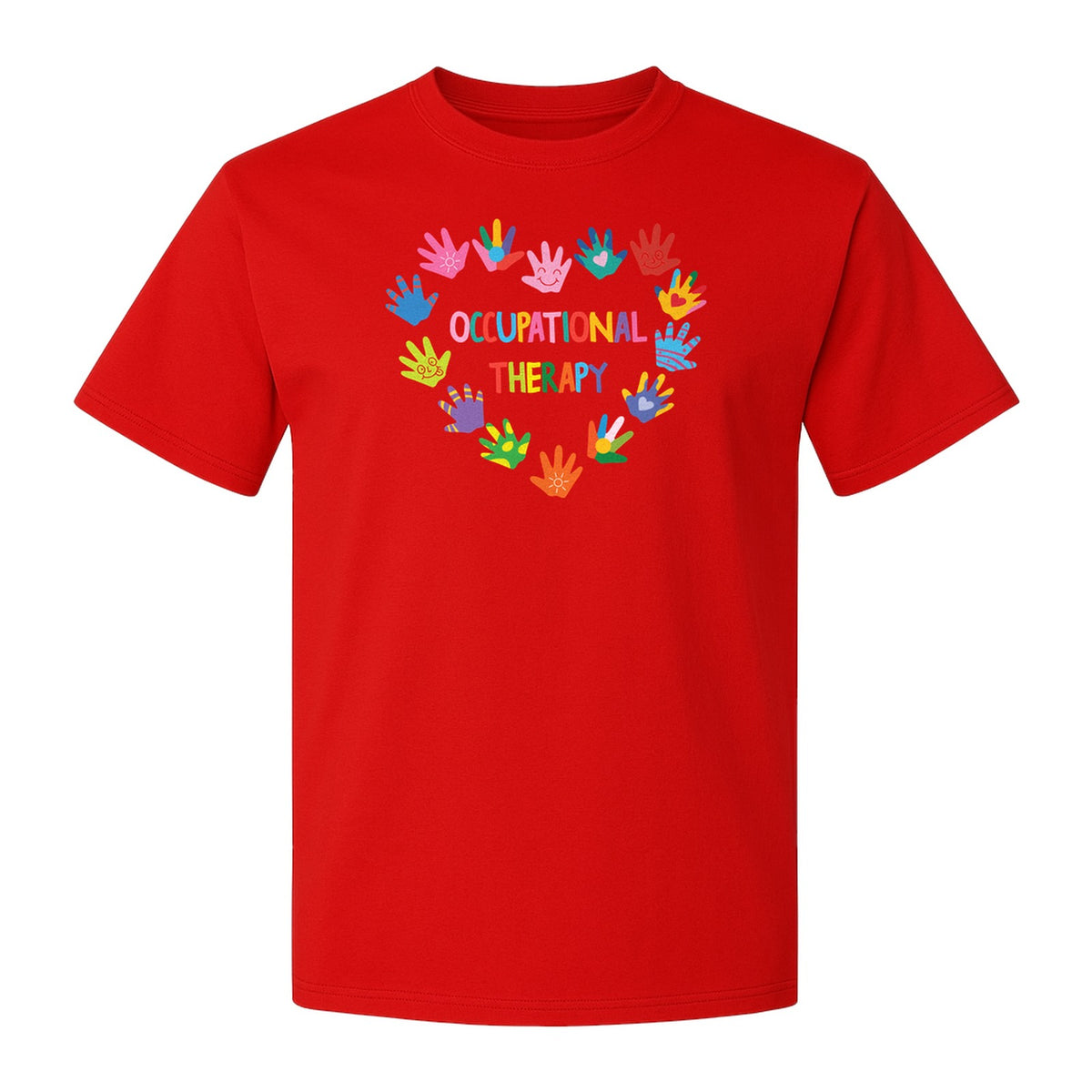 Occupational Therapy T-Shirt, Colorful Handprint Circle Design for OT Professionals