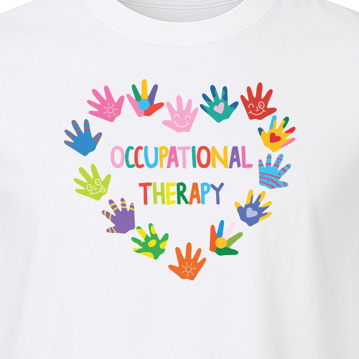 Occupational Therapy T-Shirt, Colorful Handprint Circle Design for OT Professionals