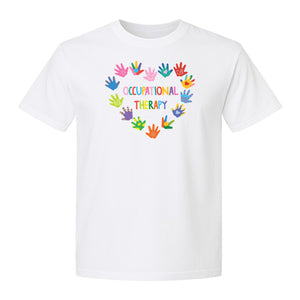 Occupational Therapy T-Shirt, Colorful Handprint Circle Design for OT Professionals