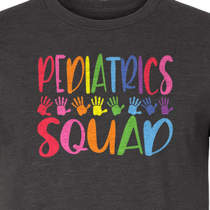 Pediatrics Squad T-Shirt, Colorful Handprint Design for Pediatric Nurses and Care Teams