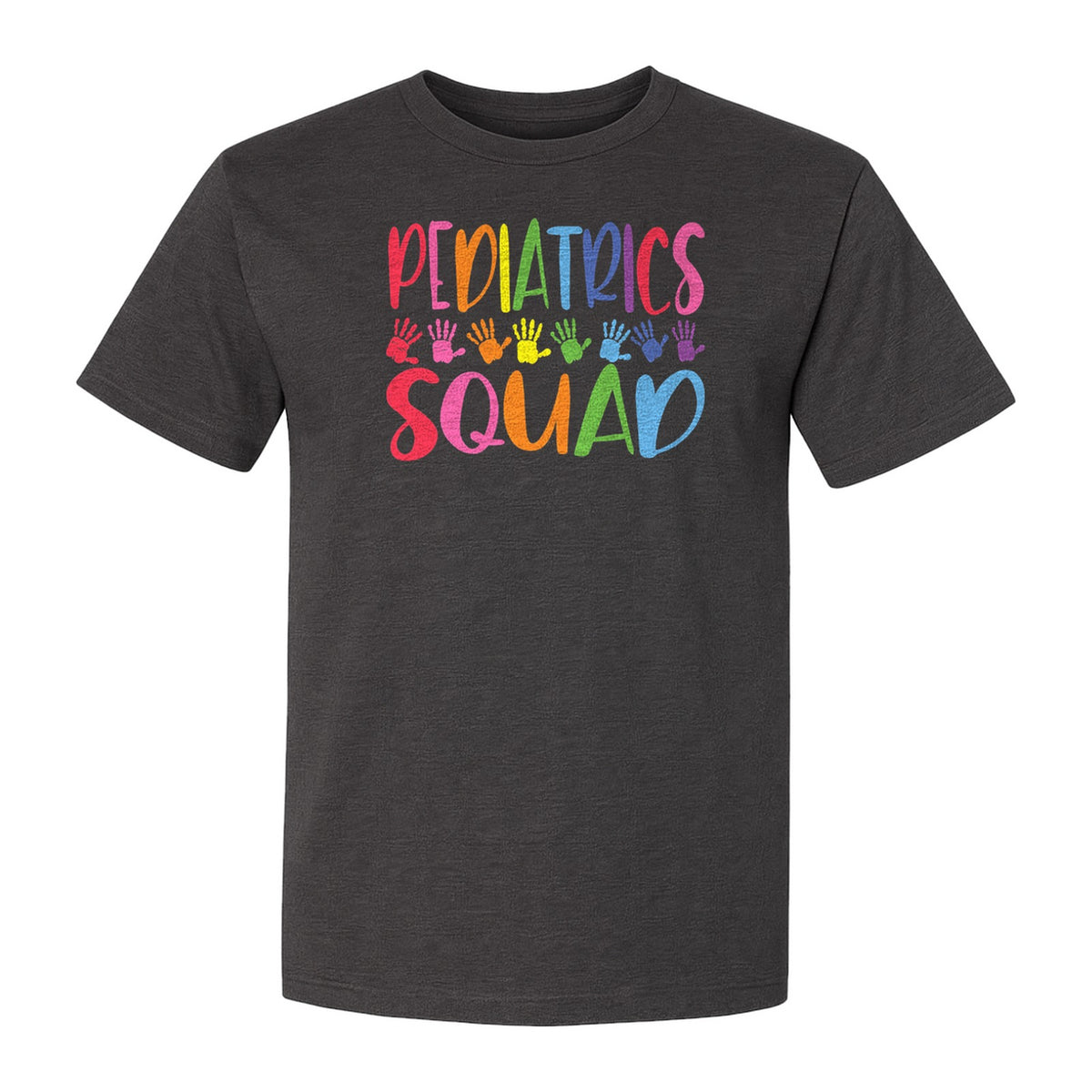 Pediatrics Squad T-Shirt, Colorful Handprint Design for Pediatric Nurses and Care Teams