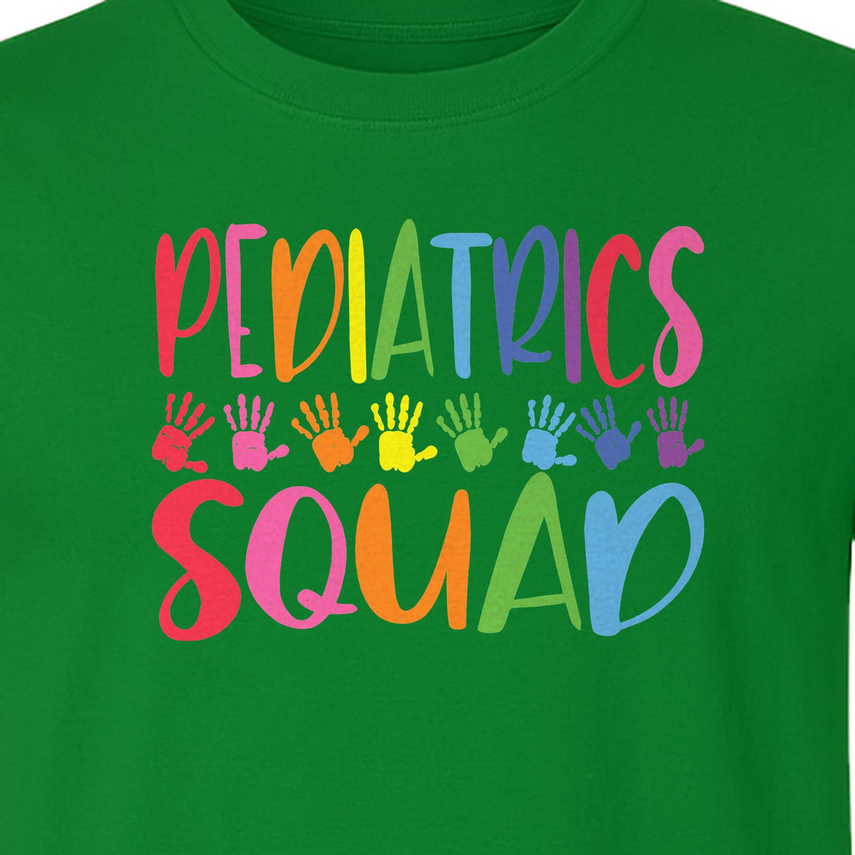 Pediatrics Squad T-Shirt, Colorful Handprint Design for Pediatric Nurses and Care Teams