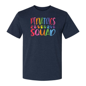 Pediatrics Squad T-Shirt, Colorful Handprint Design for Pediatric Nurses and Care Teams