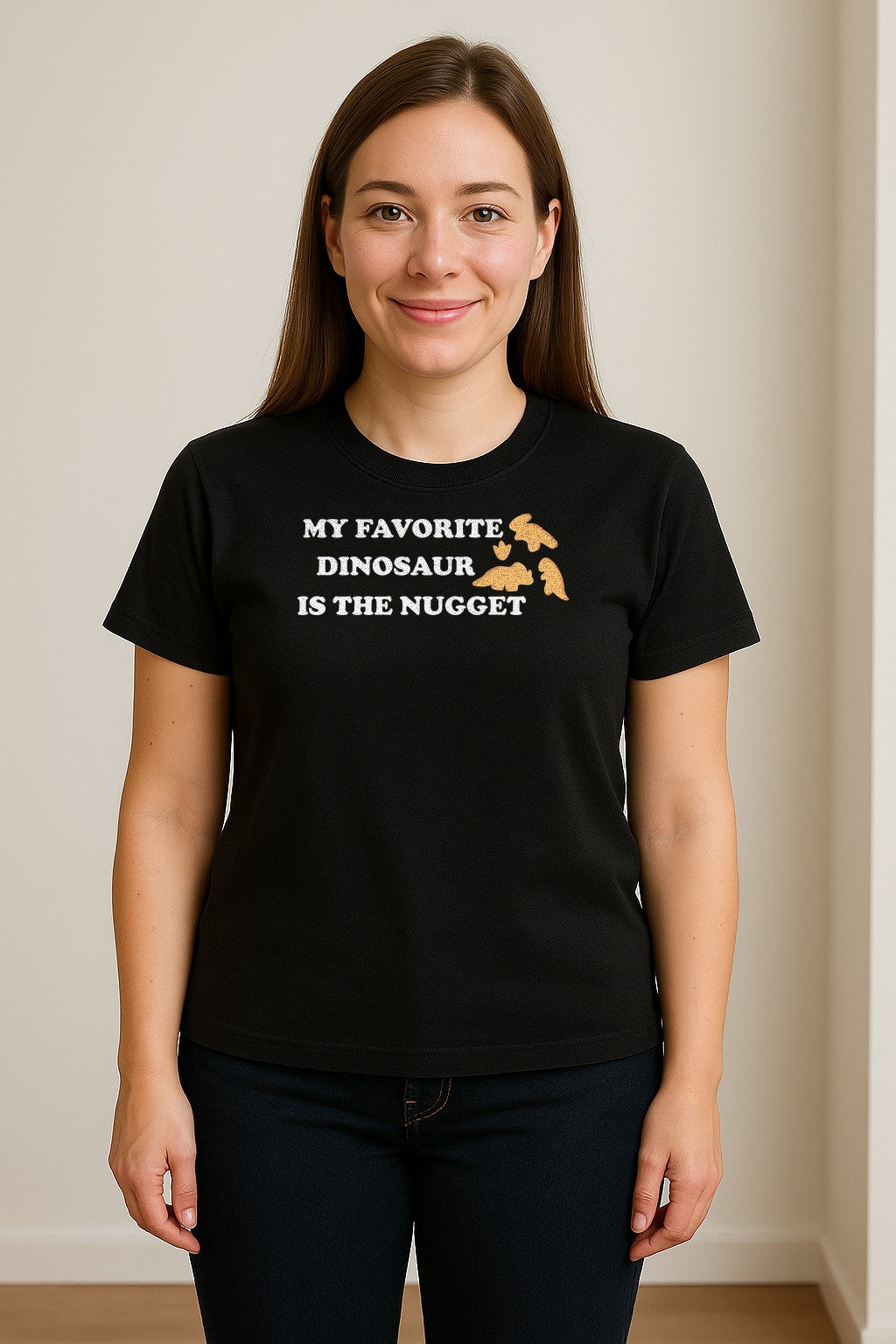 Favorite Dinosaur Is The Nugget T-Shirt, Funny Chicken Snack Graphic Tee for Food Lovers