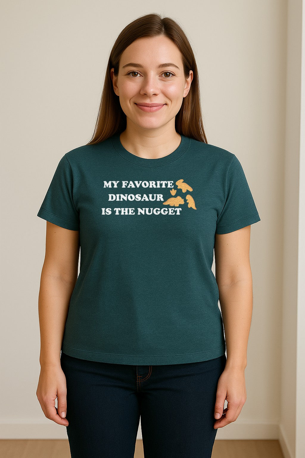 Favorite Dinosaur Is The Nugget T-Shirt, Funny Chicken Snack Graphic Tee for Food Lovers