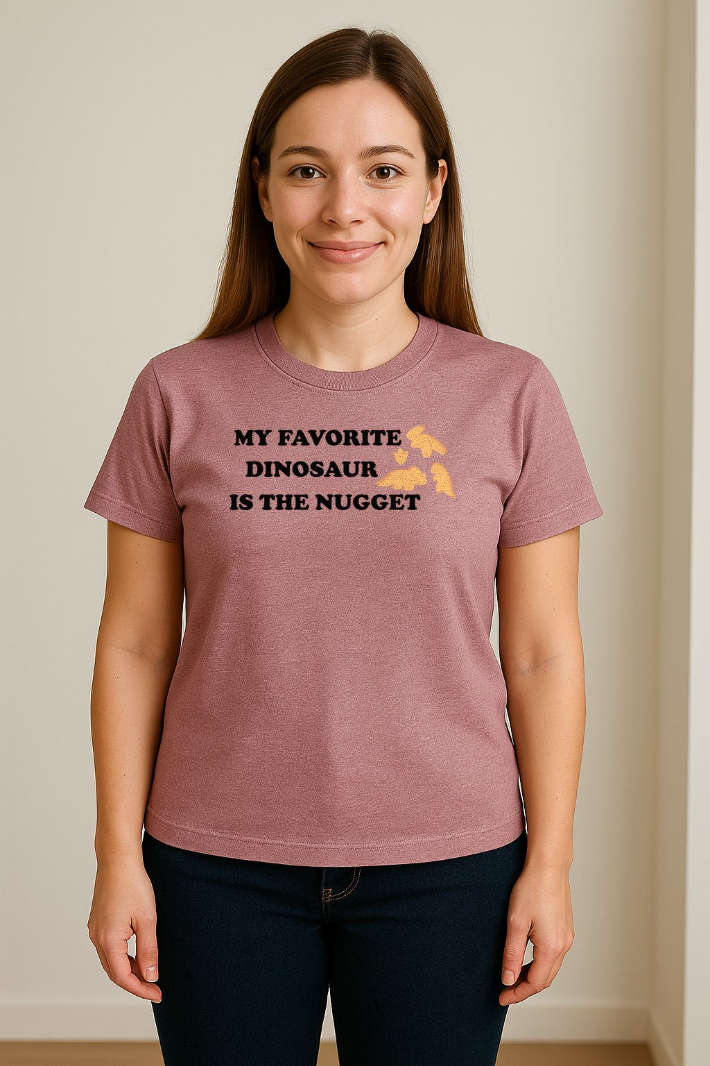 Favorite Dinosaur Is The Nugget T-Shirt, Funny Chicken Snack Graphic Tee for Food Lovers