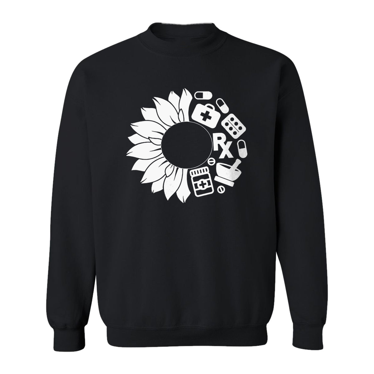 Pharmacy Technician Sweatshirt, Sunflower and Rx Medication Icon Design for Pharmacist Students