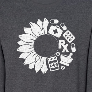 Pharmacy Technician Sweatshirt, Sunflower and Rx Medication Icon Design for Pharmacist Students