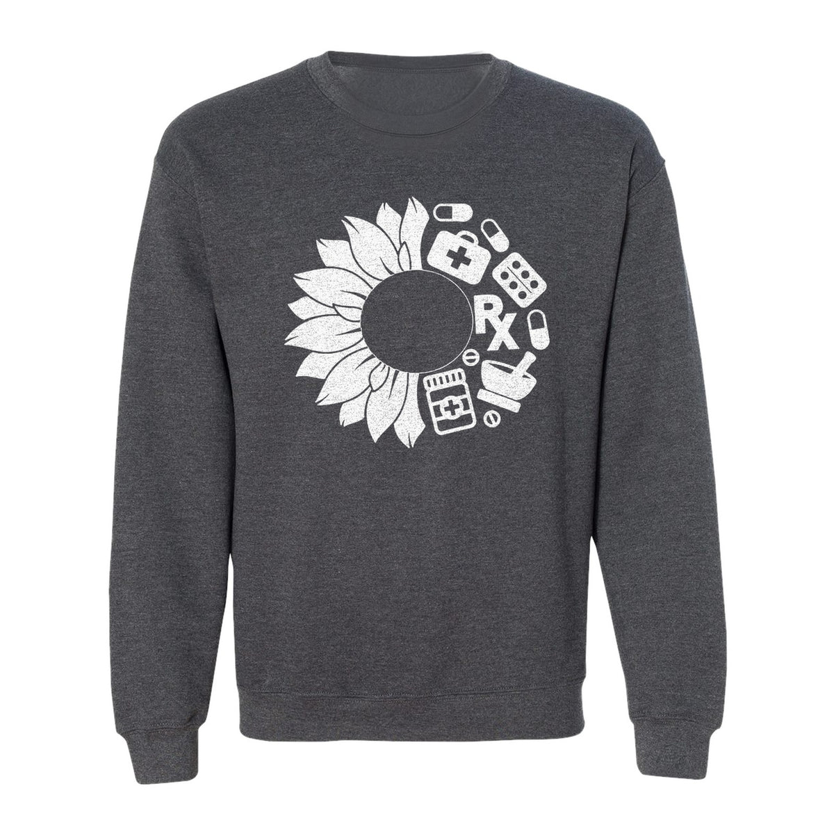 Pharmacy Technician Sweatshirt, Sunflower and Rx Medication Icon Design for Pharmacist Students