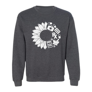 Pharmacy Technician Sweatshirt, Sunflower and Rx Medication Icon Design for Pharmacist Students