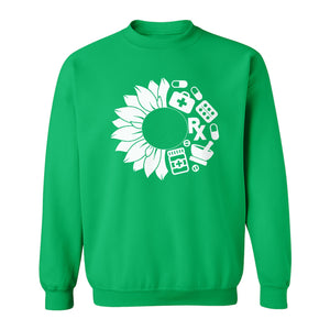 Pharmacy Technician Sweatshirt, Sunflower and Rx Medication Icon Design for Pharmacist Students