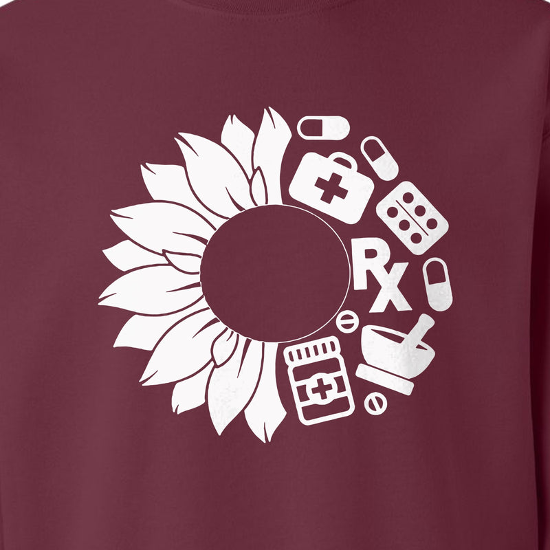 Pharmacy Technician Sweatshirt, Sunflower and Rx Medication Icon Design for Pharmacist Students
