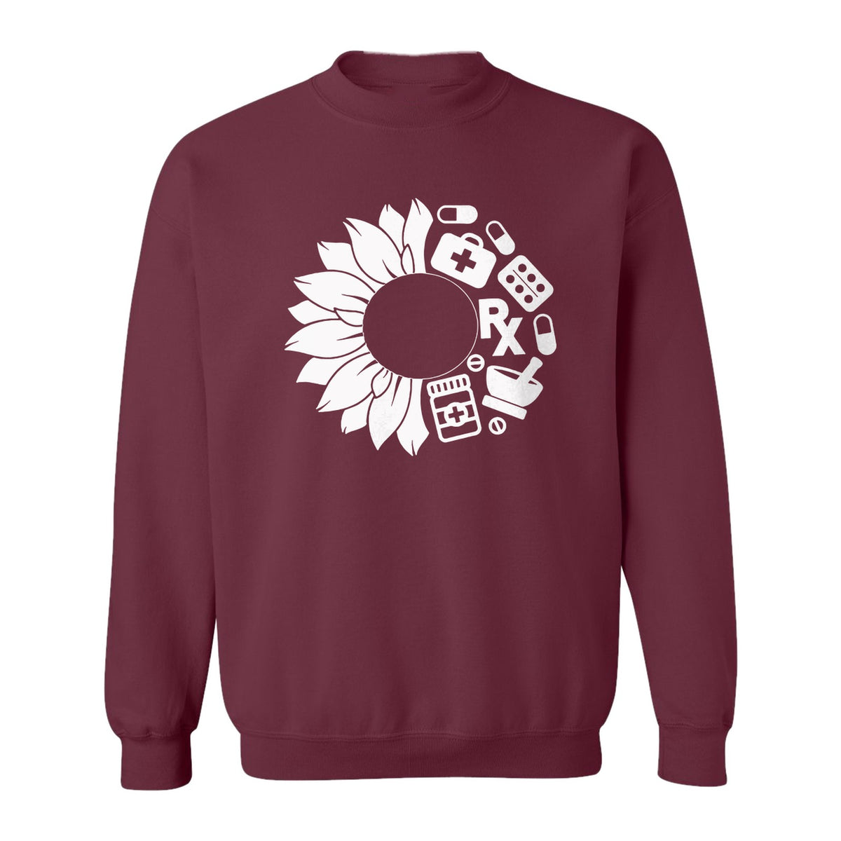 Pharmacy Technician Sweatshirt, Sunflower and Rx Medication Icon Design for Pharmacist Students