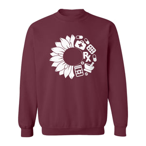 Pharmacy Technician Sweatshirt, Sunflower and Rx Medication Icon Design for Pharmacist Students