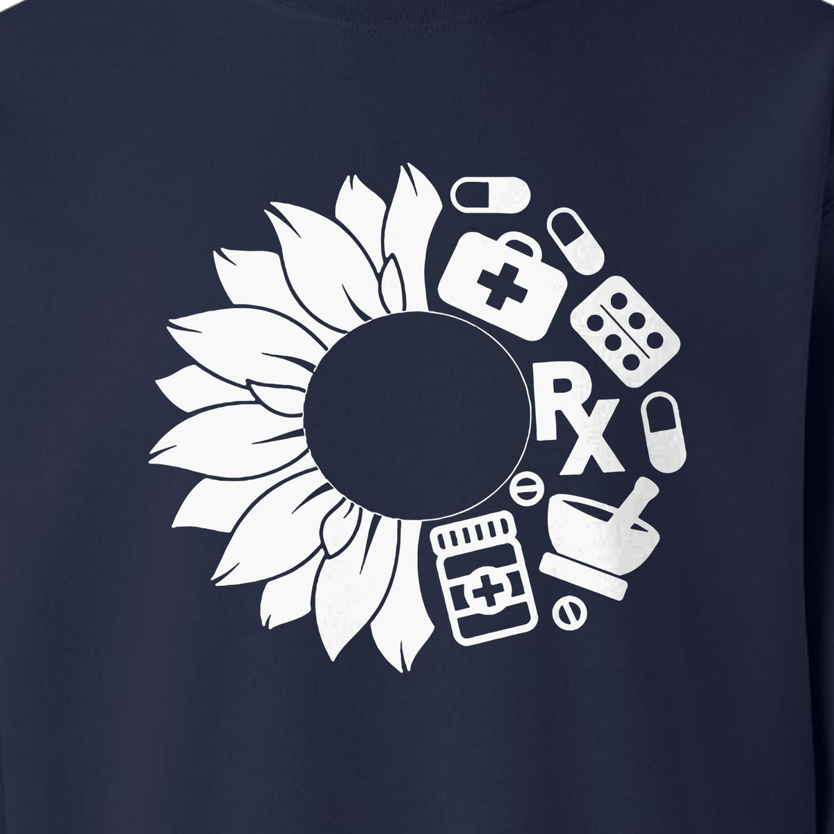 Pharmacy Technician Sweatshirt, Sunflower and Rx Medication Icon Design for Pharmacist Students