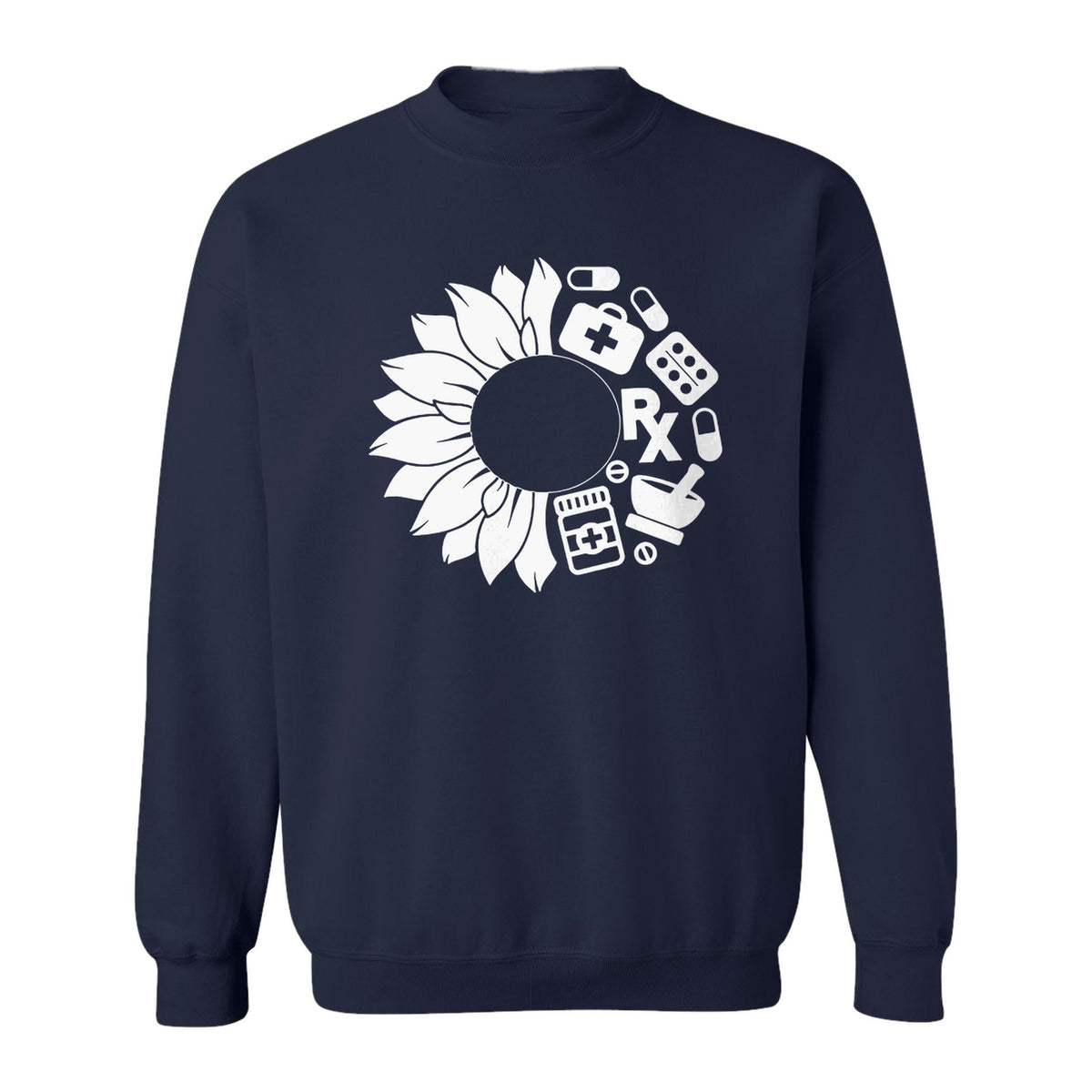 Pharmacy Technician Sweatshirt, Sunflower and Rx Medication Icon Design for Pharmacist Students