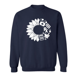 Pharmacy Technician Sweatshirt, Sunflower and Rx Medication Icon Design for Pharmacist Students