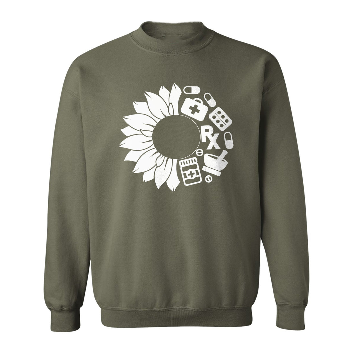 Pharmacy Technician Sweatshirt, Sunflower and Rx Medication Icon Design for Pharmacist Students