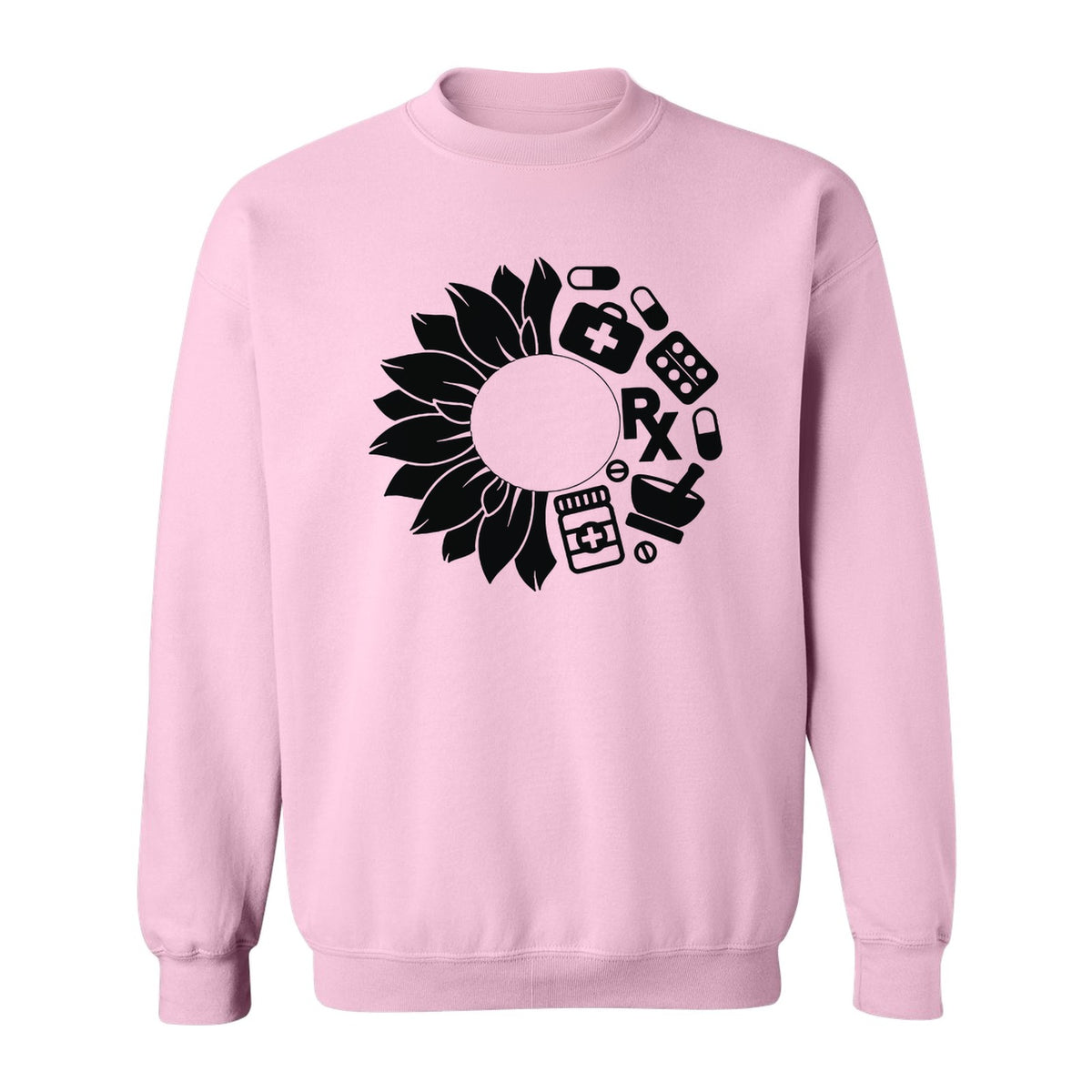 Pharmacy Technician Sweatshirt, Sunflower and Rx Medication Icon Design for Pharmacist Students