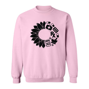 Pharmacy Technician Sweatshirt, Sunflower and Rx Medication Icon Design for Pharmacist Students