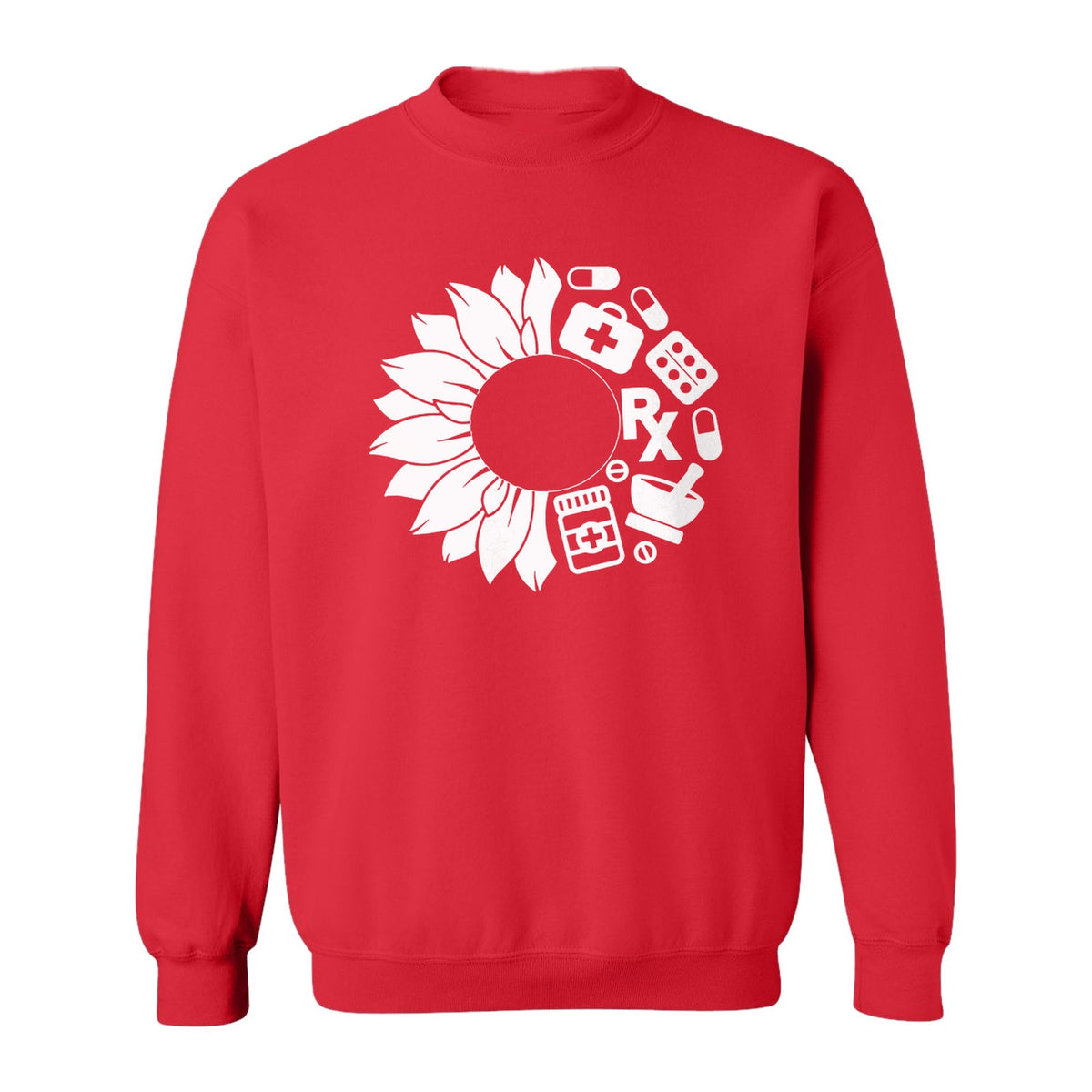 Pharmacy Technician Sweatshirt, Sunflower and Rx Medication Icon Design for Pharmacist Students