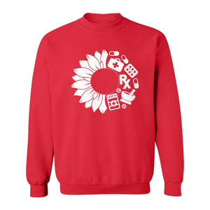 Pharmacy Technician Sweatshirt, Sunflower and Rx Medication Icon Design for Pharmacist Students