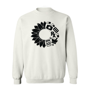 Pharmacy Technician Sweatshirt, Sunflower and Rx Medication Icon Design for Pharmacist Students