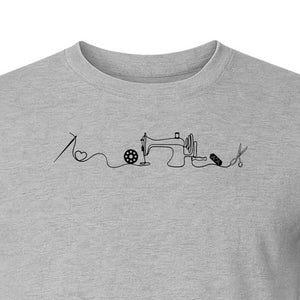 Sewing Machine T-Shirt, Needle Thread and Scissors Graphic for Seamstresses and Quilters