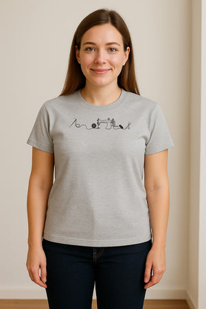 Sewing Machine T-Shirt, Needle Thread and Scissors Graphic for Seamstresses and Quilters