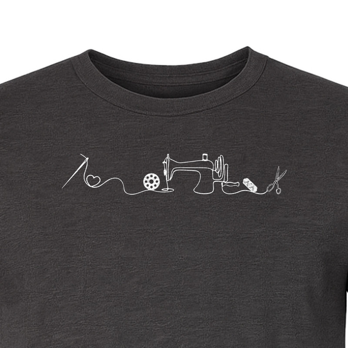 Sewing Machine T-Shirt, Needle Thread and Scissors Graphic for Seamstresses and Quilters
