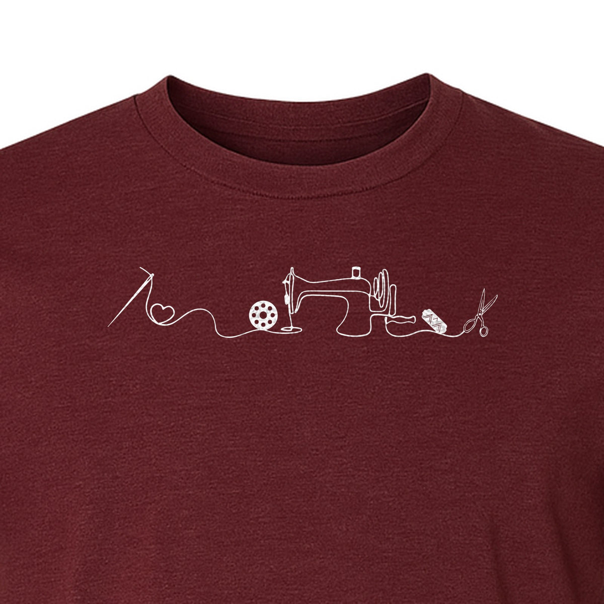 Sewing Machine T-Shirt, Needle Thread and Scissors Graphic for Seamstresses and Quilters