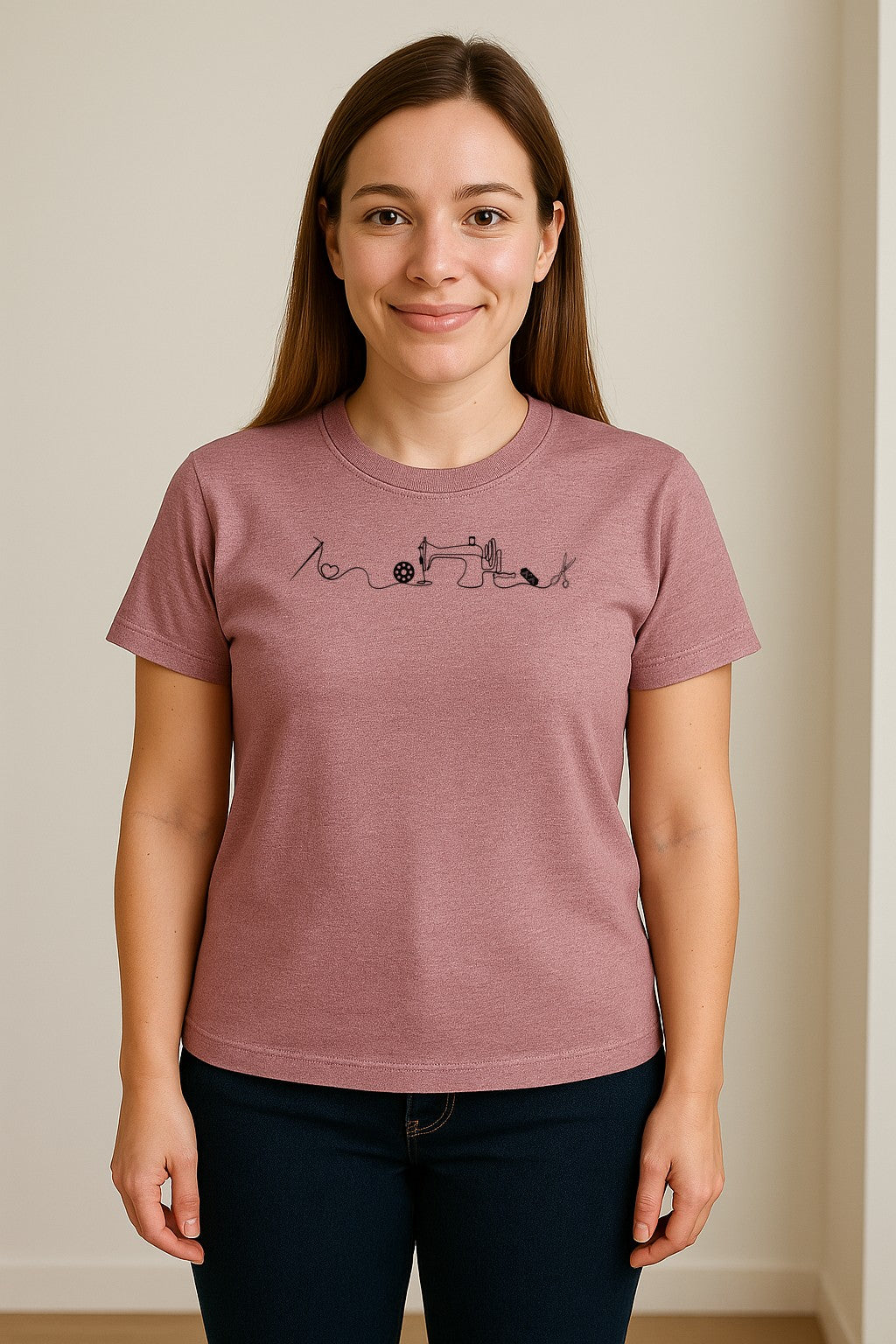 Sewing Machine T-Shirt, Needle Thread and Scissors Graphic for Seamstresses and Quilters