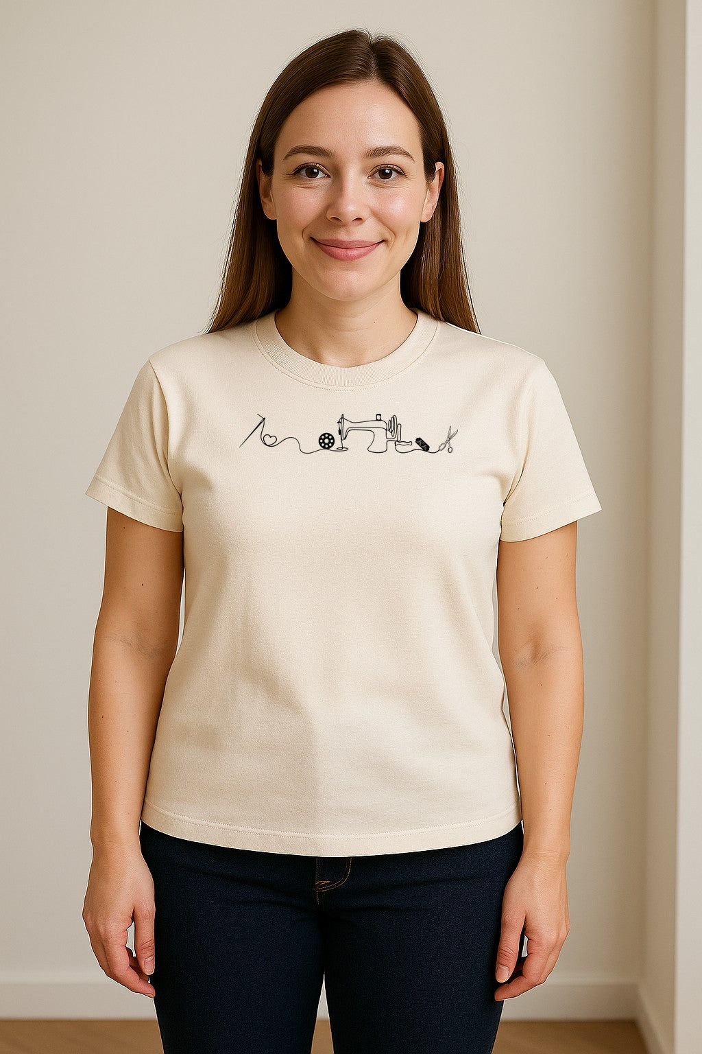 Sewing Machine T-Shirt, Needle Thread and Scissors Graphic for Seamstresses and Quilters