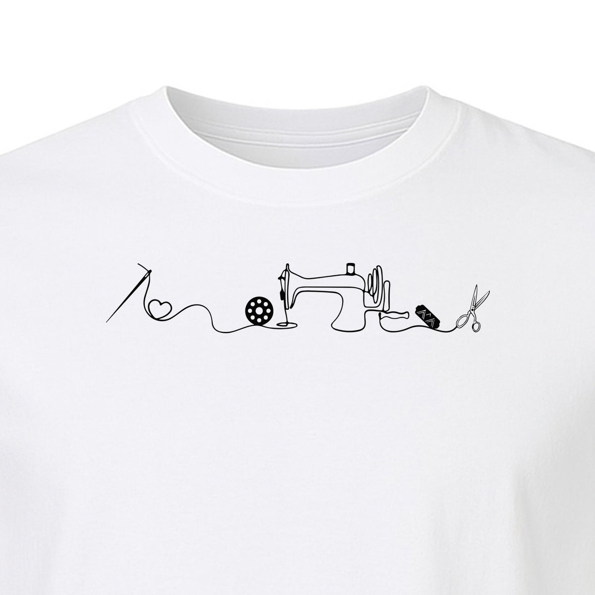 Sewing Machine T-Shirt, Needle Thread and Scissors Graphic for Seamstresses and Quilters