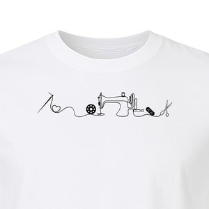 Sewing Machine T-Shirt, Needle Thread and Scissors Graphic for Seamstresses and Quilters