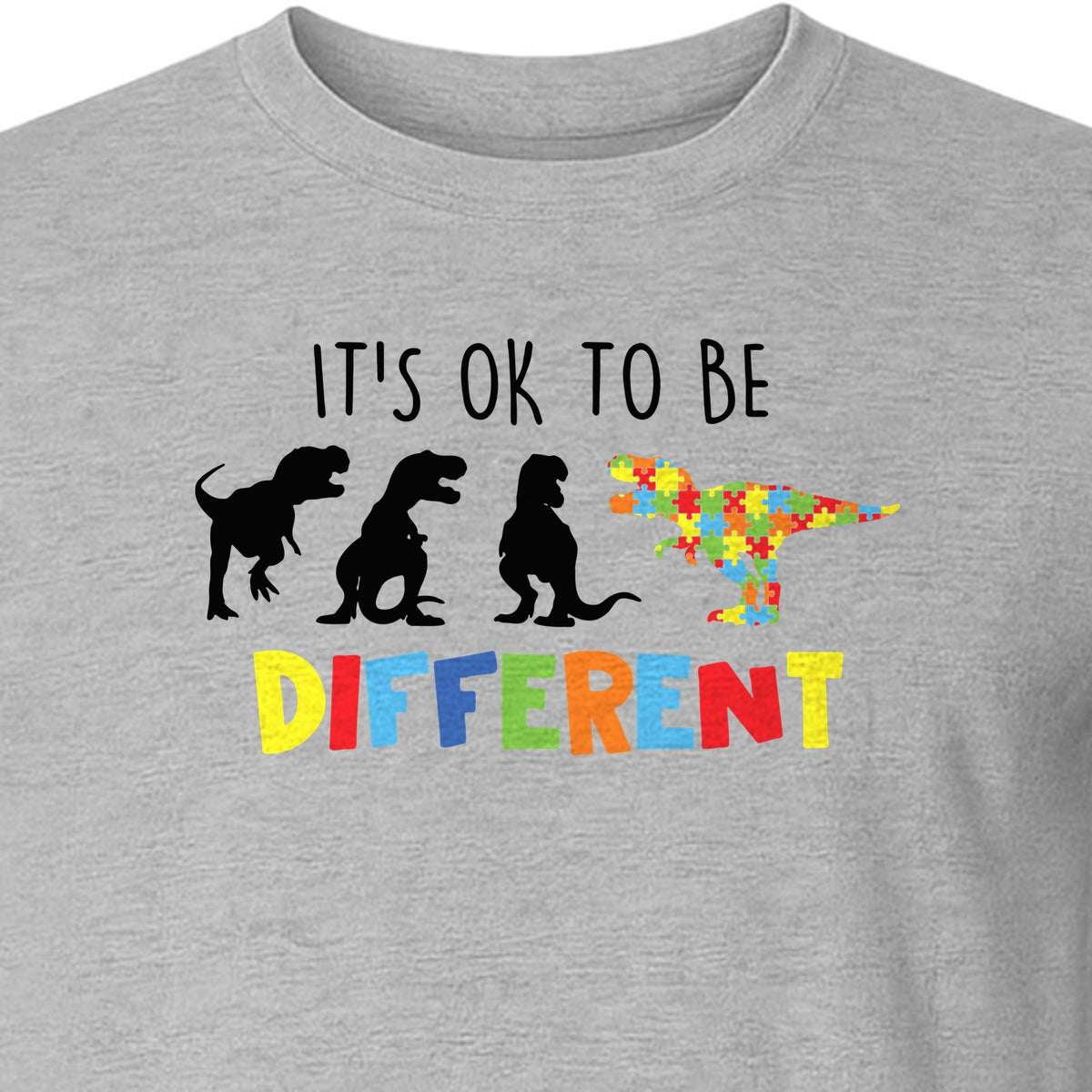 Autism Awareness T-Shirt, It's OK to Be Different Dinosaur Acceptance Design