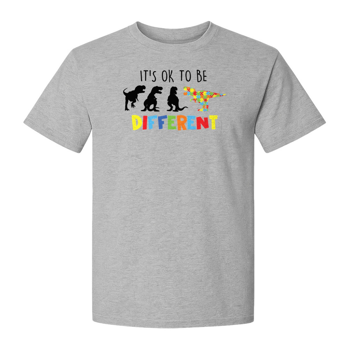 Autism Awareness T-Shirt, It's OK to Be Different Dinosaur Acceptance Design