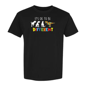 Autism Awareness T-Shirt, It's OK to Be Different Dinosaur Acceptance Design