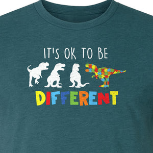 Autism Awareness T-Shirt, It's OK to Be Different Dinosaur Acceptance Design