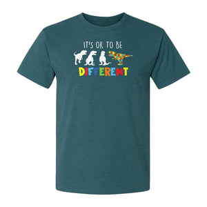 Autism Awareness T-Shirt, It's OK to Be Different Dinosaur Acceptance Design