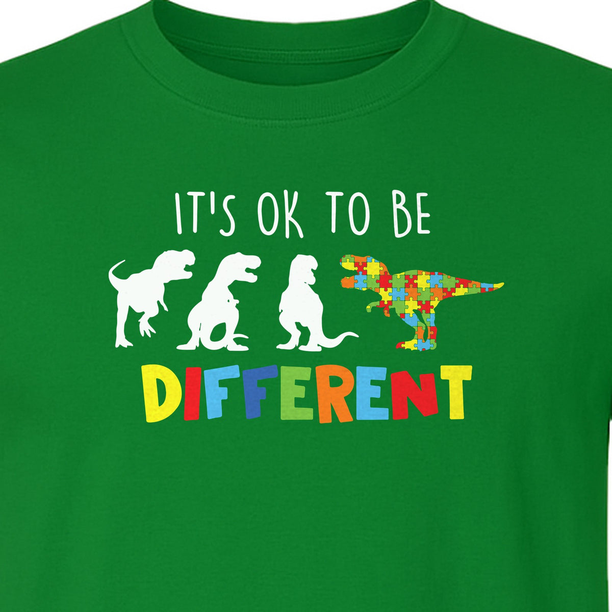 Autism Awareness T-Shirt, It's OK to Be Different Dinosaur Acceptance Design