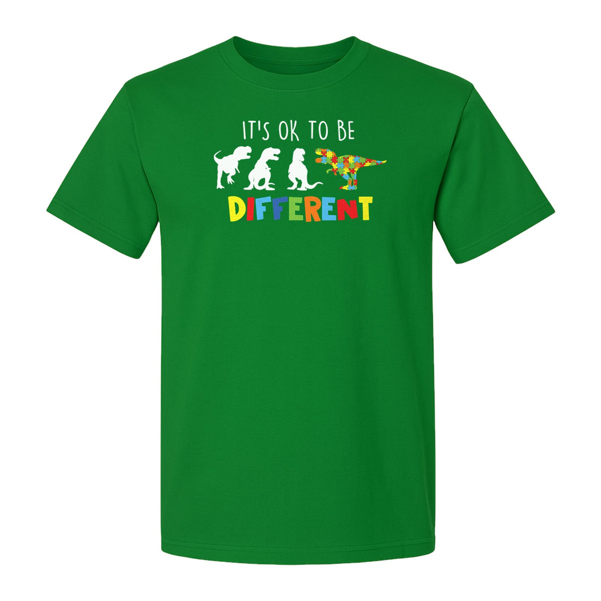 Autism Awareness T-Shirt, It's OK to Be Different Dinosaur Acceptance Design