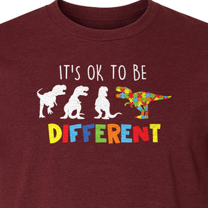 Autism Awareness T-Shirt, It's OK to Be Different Dinosaur Acceptance Design